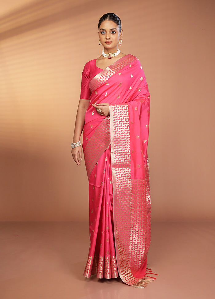 Pink Kanjivaram Silk Saree With Blouse Piece