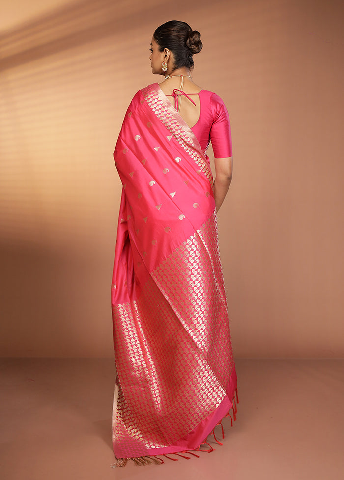 Pink Kanjivaram Silk Saree With Blouse Piece