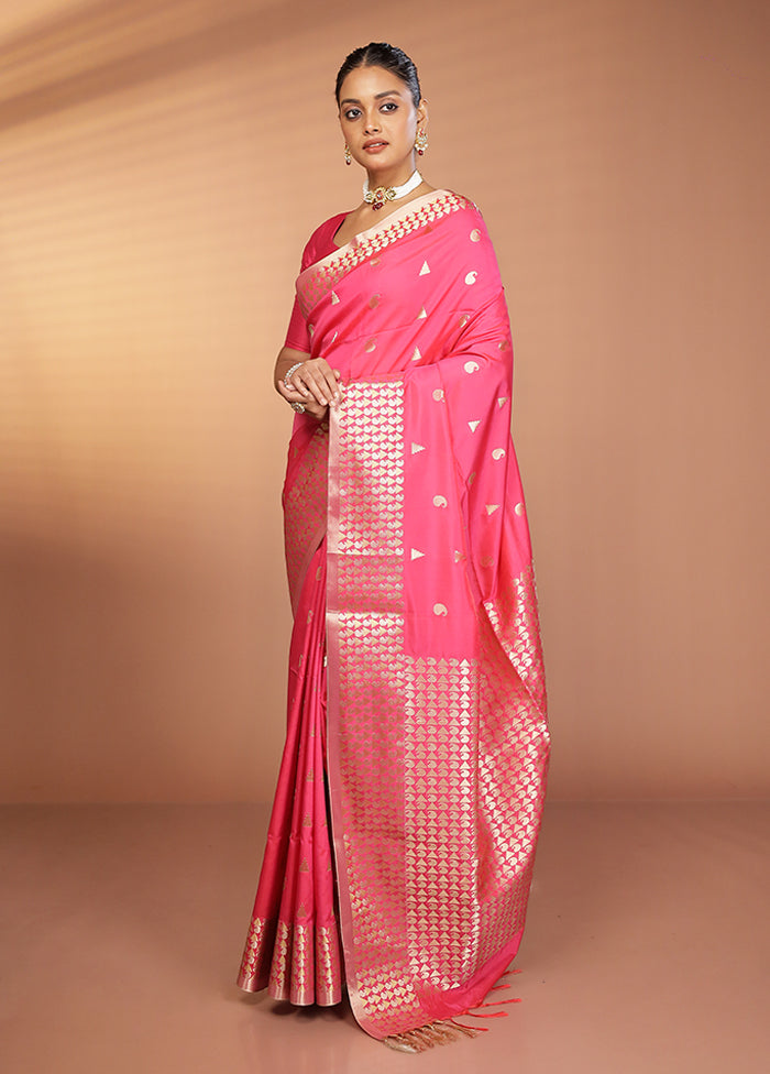 Pink Kanjivaram Silk Saree With Blouse Piece