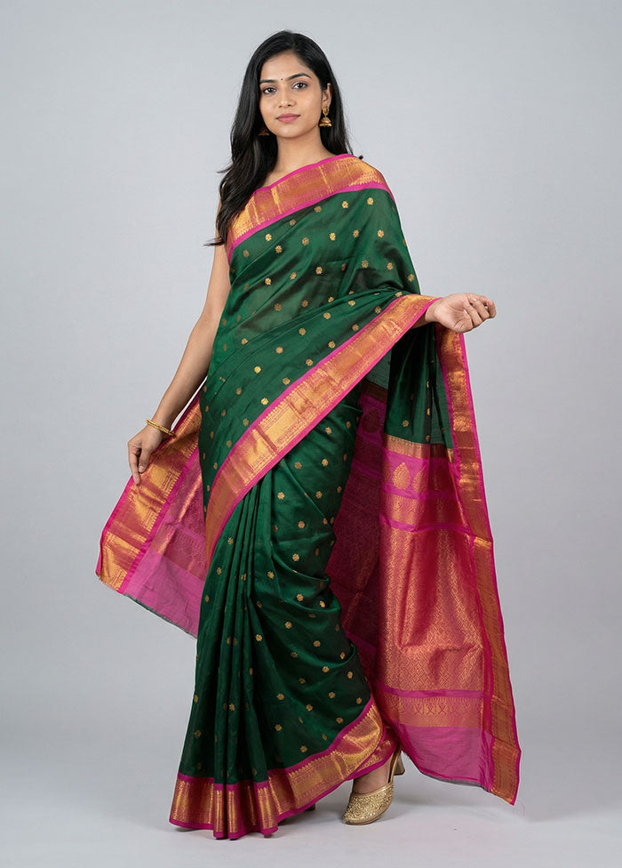 Green Gadwal Pure Silk Saree Without Blouse Piece