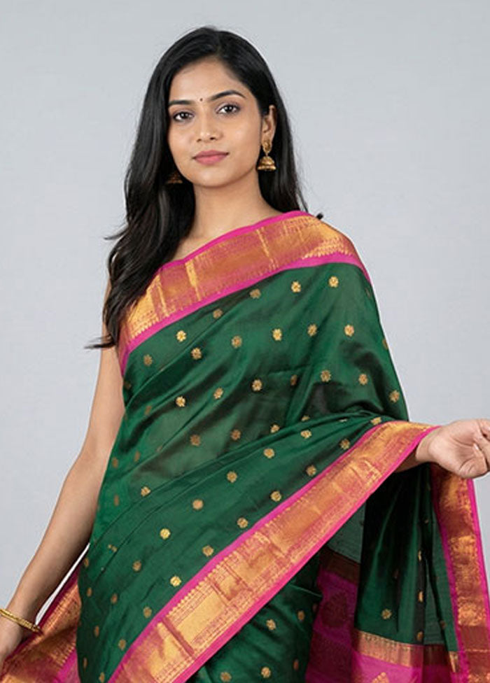 Green Gadwal Pure Silk Saree Without Blouse Piece
