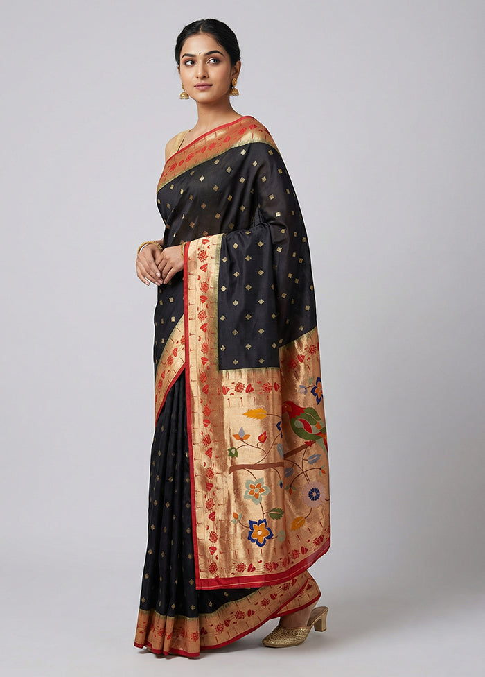 Black Dupion Silk Saree With Blouse Piece