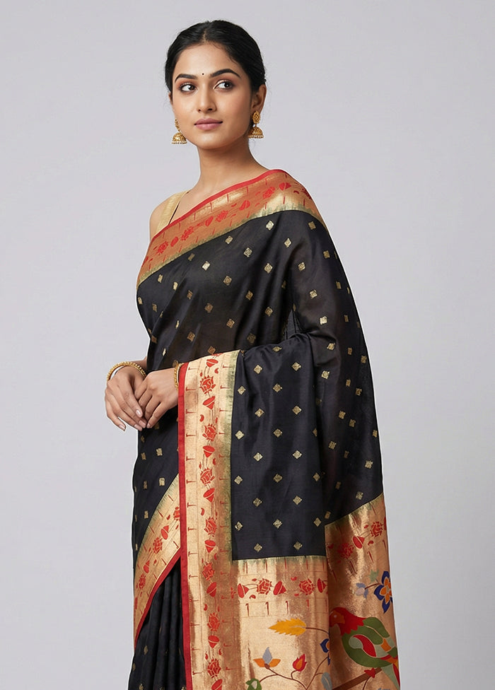 Black Dupion Silk Saree With Blouse Piece