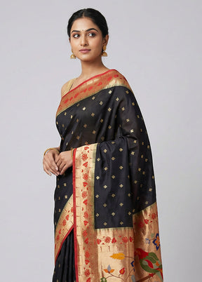 Black Dupion Silk Saree With Blouse Piece