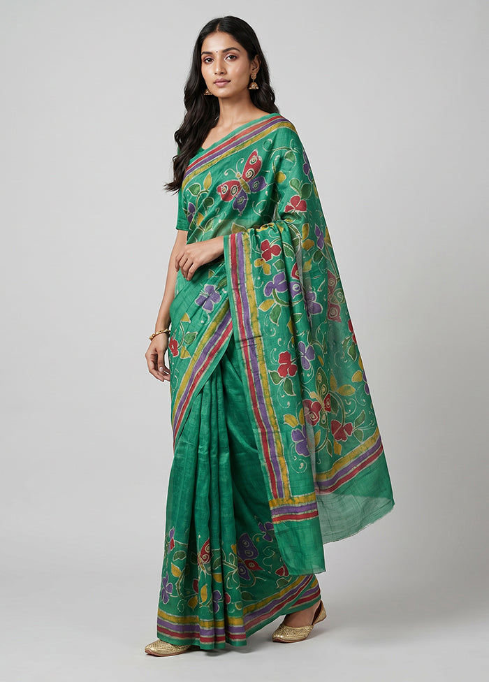 Multicolor Handloom Tussar Pure Silk Saree With Blouse Piece