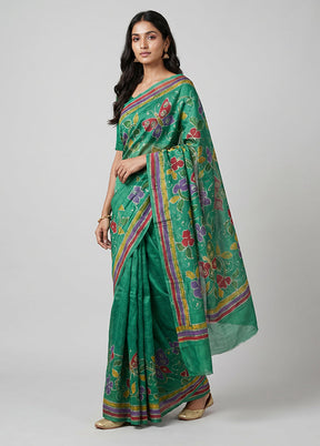 Multicolor Handloom Tussar Pure Silk Saree With Blouse Piece