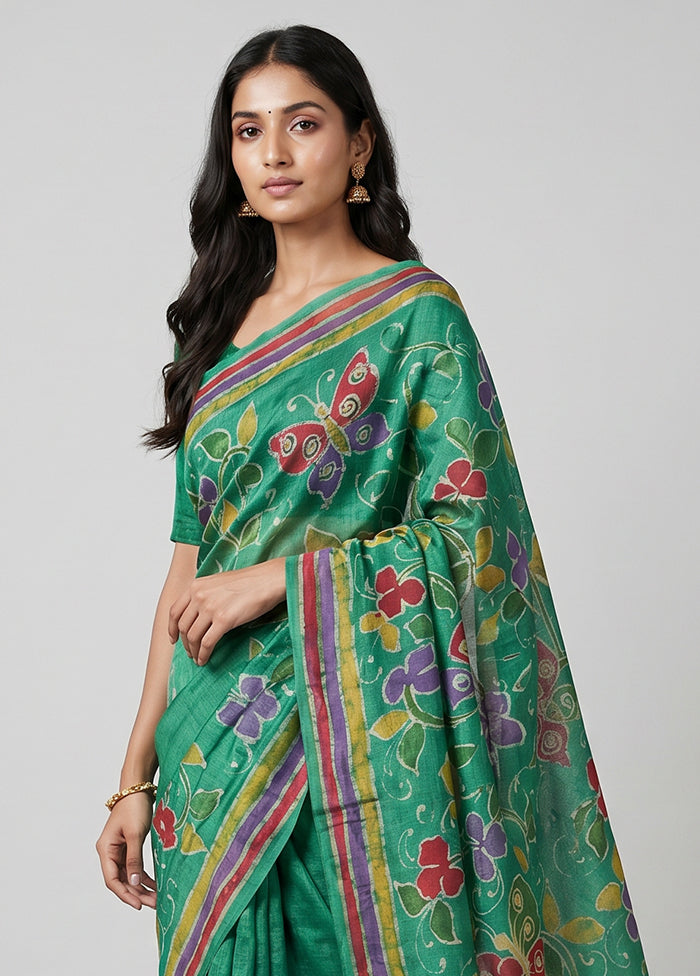 Multicolor Handloom Tussar Pure Silk Saree With Blouse Piece