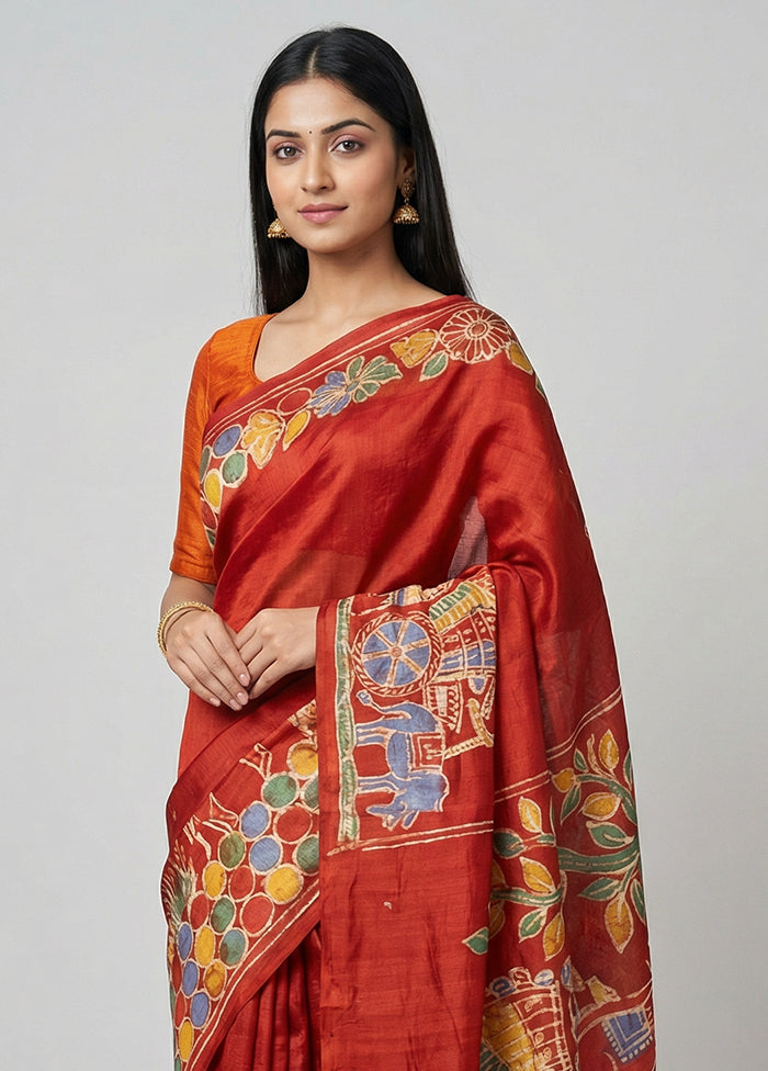 Multicolor Handloom Tussar Pure Silk Saree With Blouse Piece