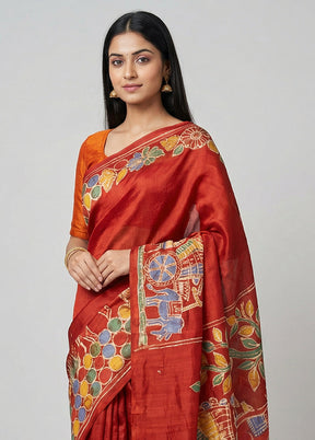 Multicolor Handloom Tussar Pure Silk Saree With Blouse Piece