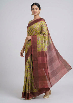 Green Tussar Silk Saree With Blouse Piece