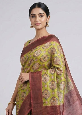 Green Tussar Silk Saree With Blouse Piece