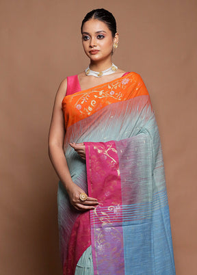Green Cotton Saree With Blouse Piece