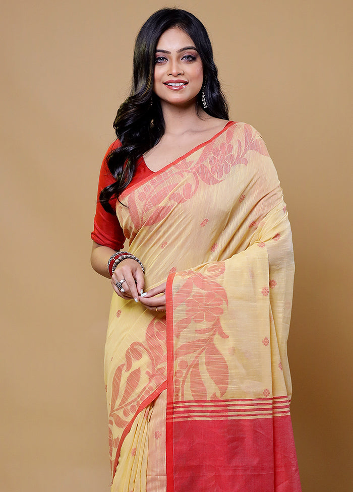 Yellow Cotton Saree With Blouse Piece
