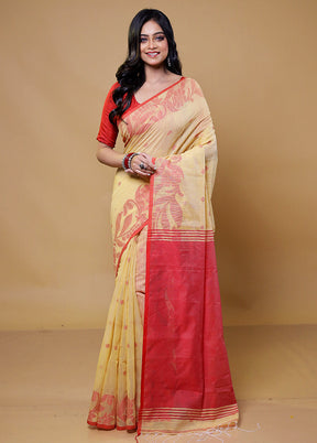 Yellow Cotton Saree With Blouse Piece