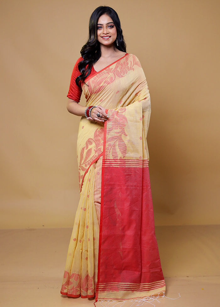 Yellow Cotton Saree With Blouse Piece