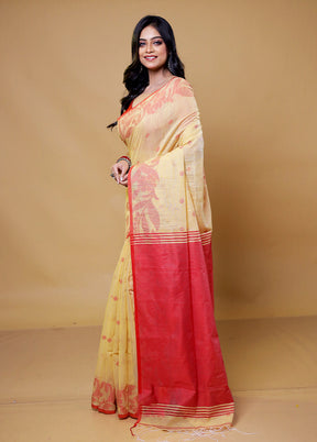 Yellow Cotton Saree With Blouse Piece