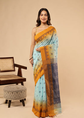 Green Khadi Cotton Saree With Blouse Piece