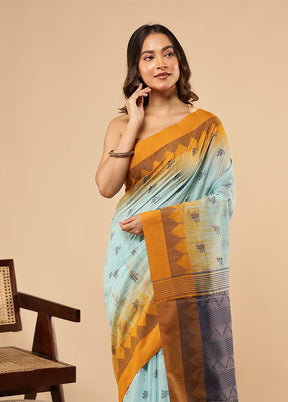 Green Khadi Cotton Saree With Blouse Piece