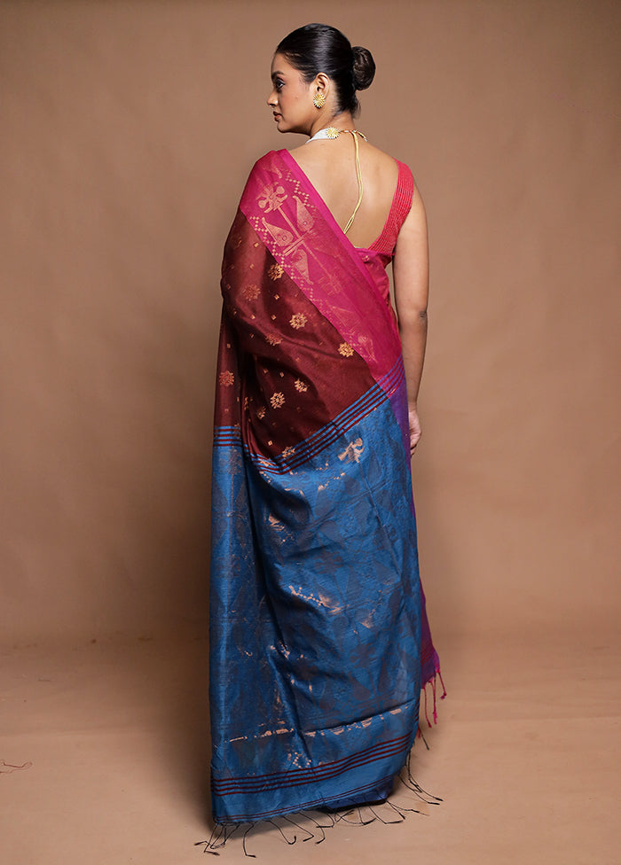 Maroon Cotton Saree With Blouse Piece