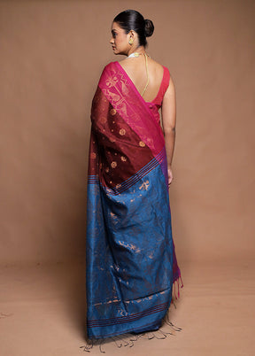 Maroon Cotton Saree With Blouse Piece
