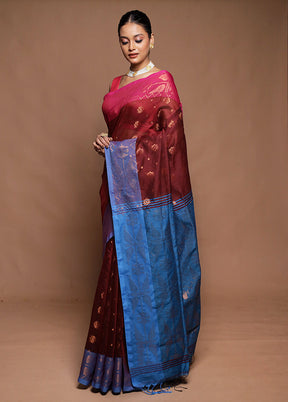 Maroon Cotton Saree With Blouse Piece