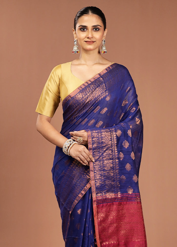 Blue Cotton Saree With Blouse Piece