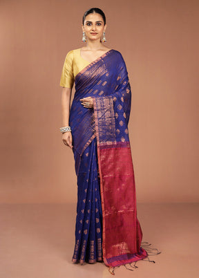Blue Cotton Saree With Blouse Piece