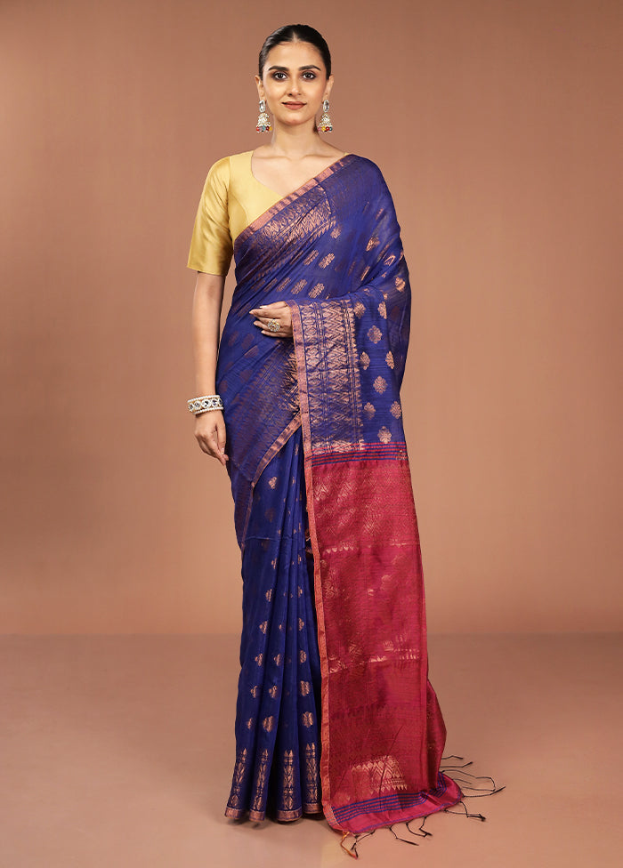 Blue Cotton Saree With Blouse Piece