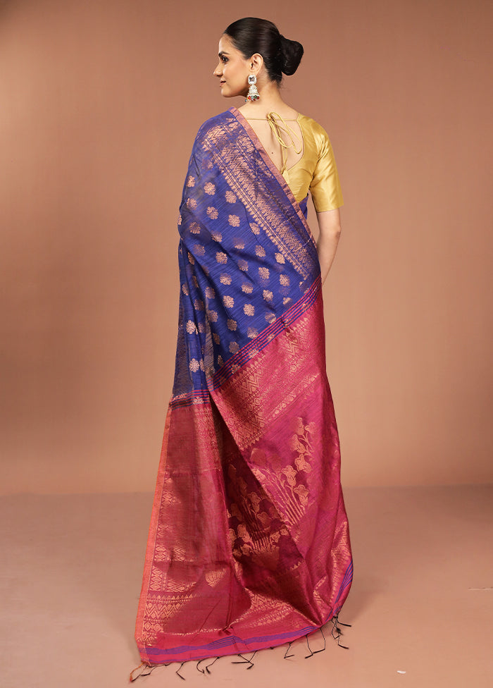 Blue Cotton Saree With Blouse Piece
