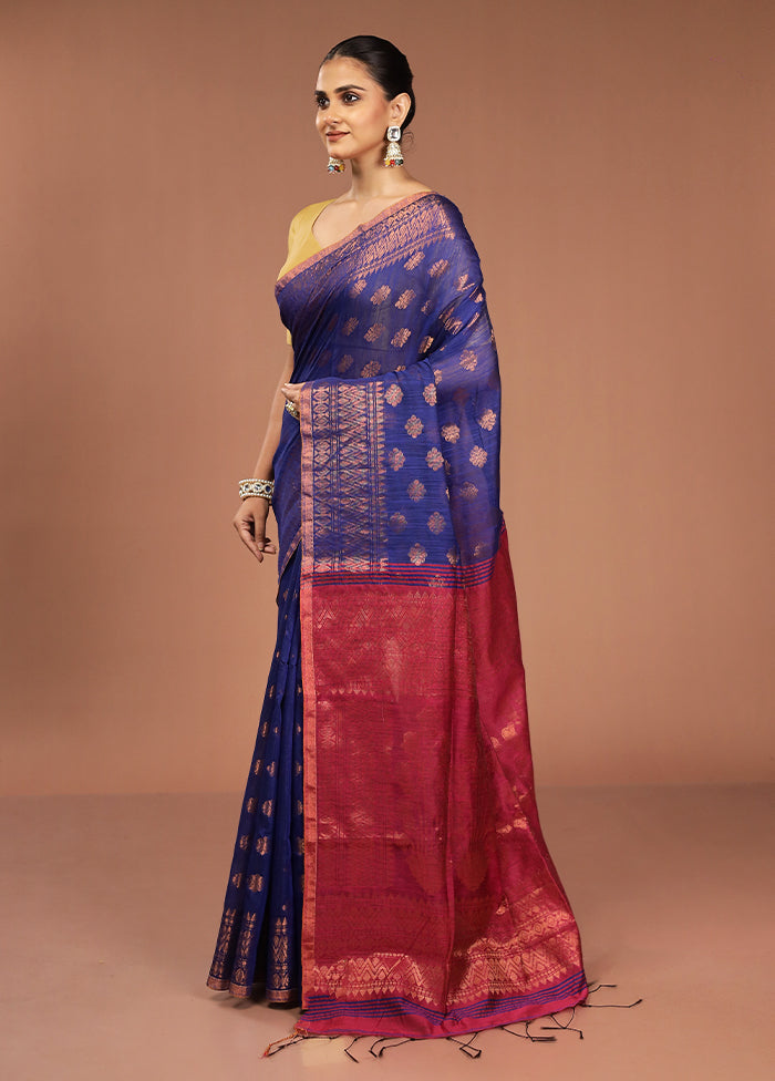 Blue Cotton Saree With Blouse Piece