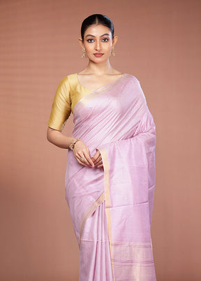 Pink Handloom Tussar Pure Silk Saree With Blouse Piece
