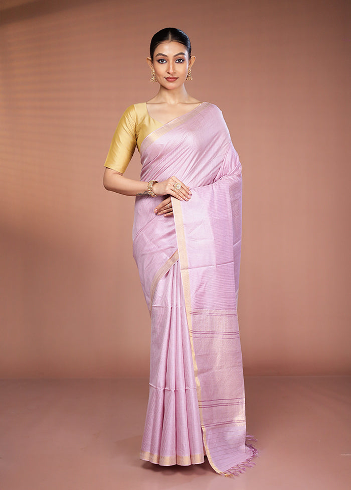 Pink Handloom Tussar Pure Silk Saree With Blouse Piece