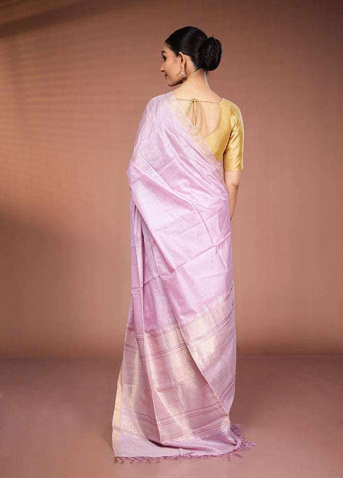 Pink Handloom Tussar Pure Silk Saree With Blouse Piece