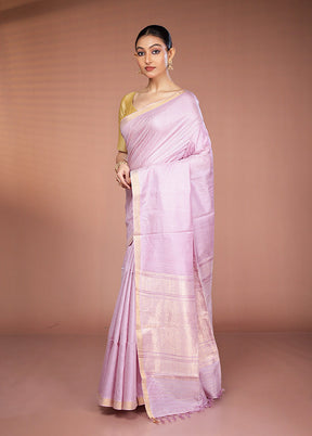 Pink Handloom Tussar Pure Silk Saree With Blouse Piece