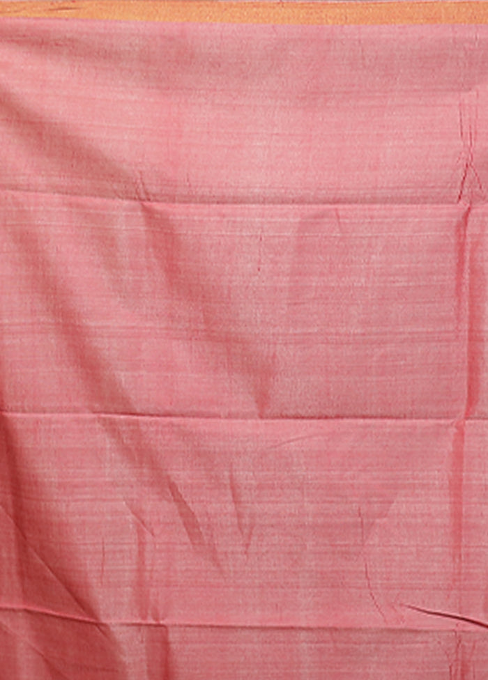 White Handloom Tussar Pure Silk Saree With Blouse Piece