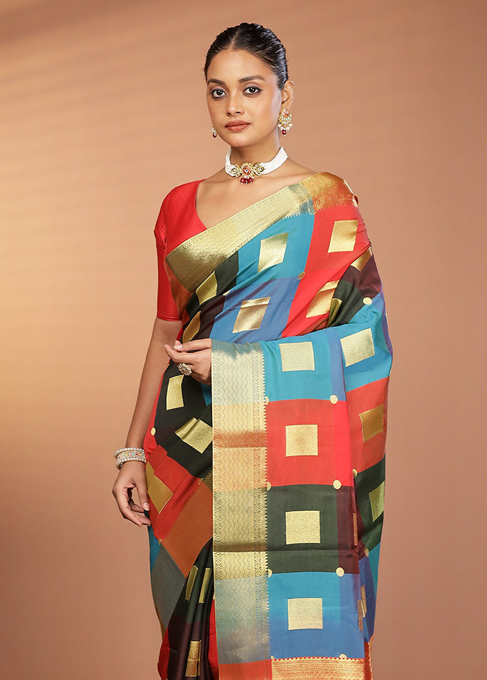 Multicolor Kanjivaram Silk Saree With Blouse Piece