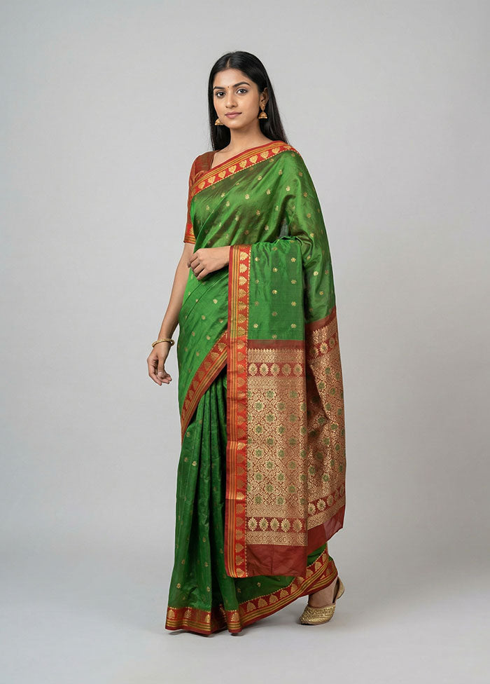 Green Kanjivaram Silk Saree With Blouse Piece