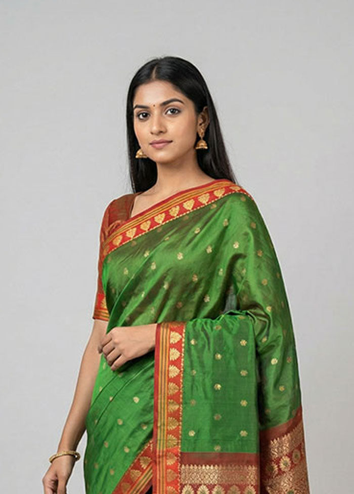 Green Kanjivaram Silk Saree With Blouse Piece