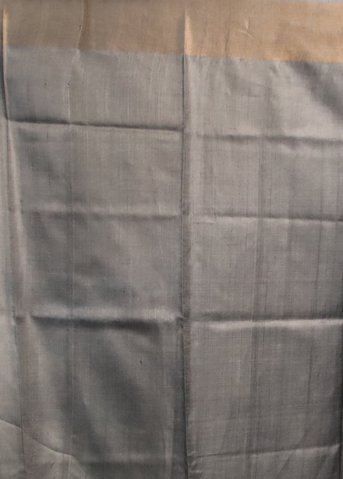 Cream Handloom Tussar Pure Silk Saree With Blouse Piece