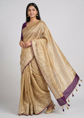 Cream Tussar Silk Saree With Blouse Piece