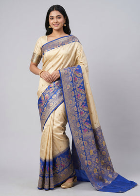 Cream Handloom Katan Pure Silk Saree With Blouse Piece