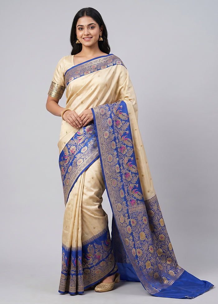 Cream Handloom Katan Pure Silk Saree With Blouse Piece