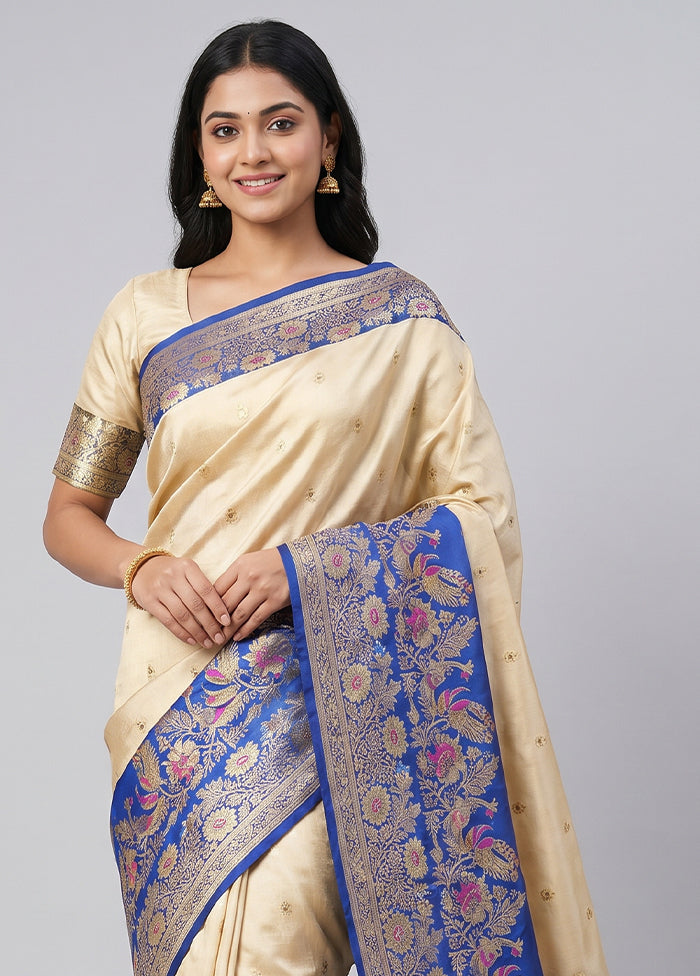 Cream Handloom Katan Pure Silk Saree With Blouse Piece