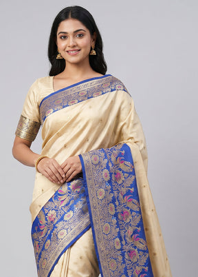 Cream Handloom Katan Pure Silk Saree With Blouse Piece