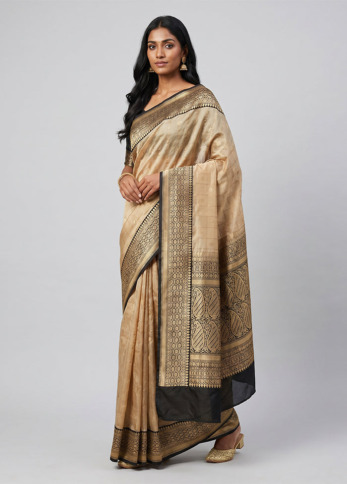 Cream Handloom Katan Pure Silk Saree With Blouse Piece