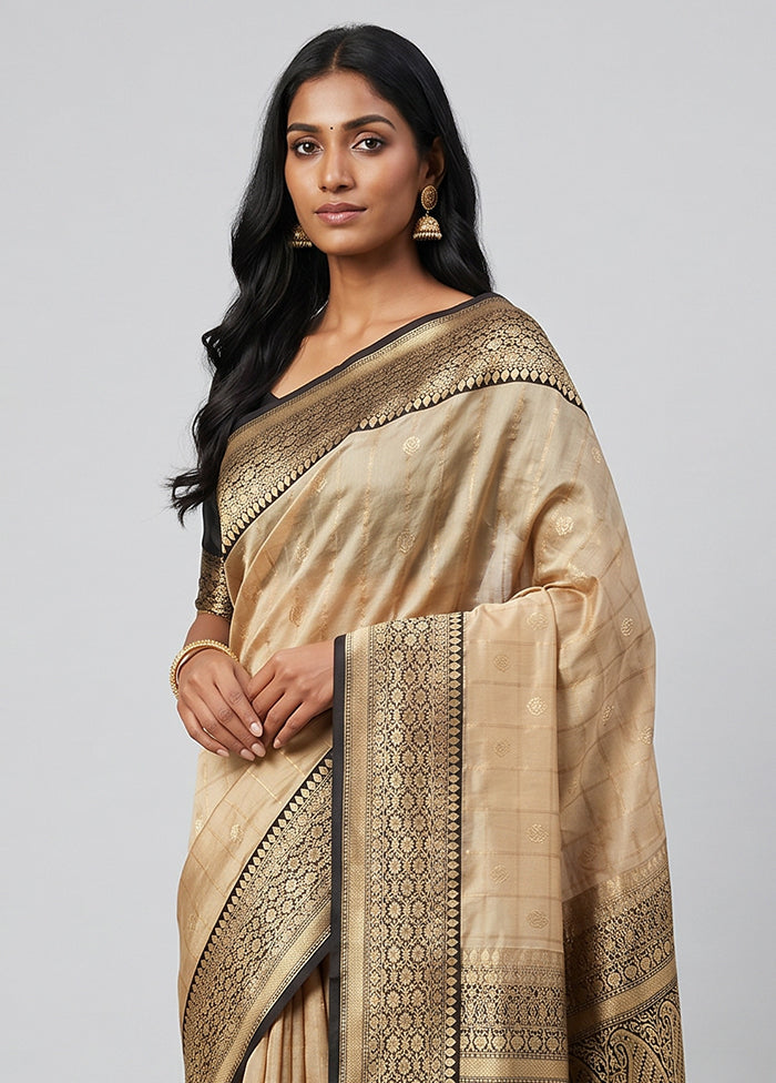 Cream Handloom Katan Pure Silk Saree With Blouse Piece