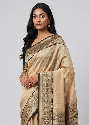 Cream Handloom Katan Pure Silk Saree With Blouse Piece
