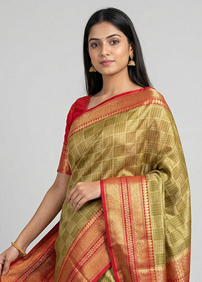 Cream Handloom Katan Pure Silk Saree With Blouse Piece
