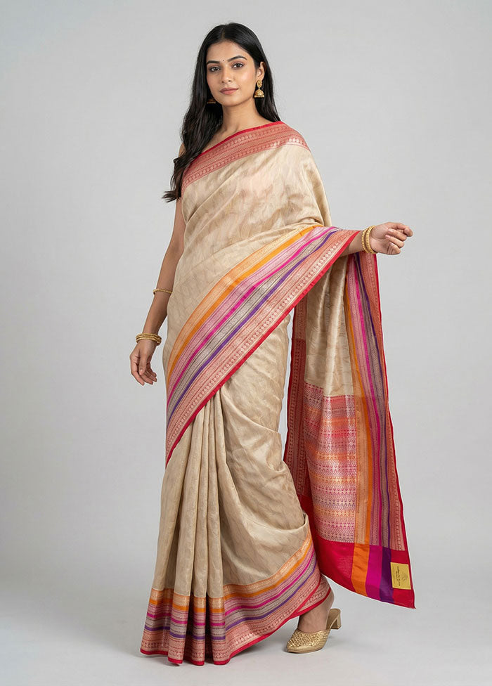 Cream Handloom Katan Pure Silk Saree With Blouse Piece