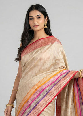 Cream Handloom Katan Pure Silk Saree With Blouse Piece